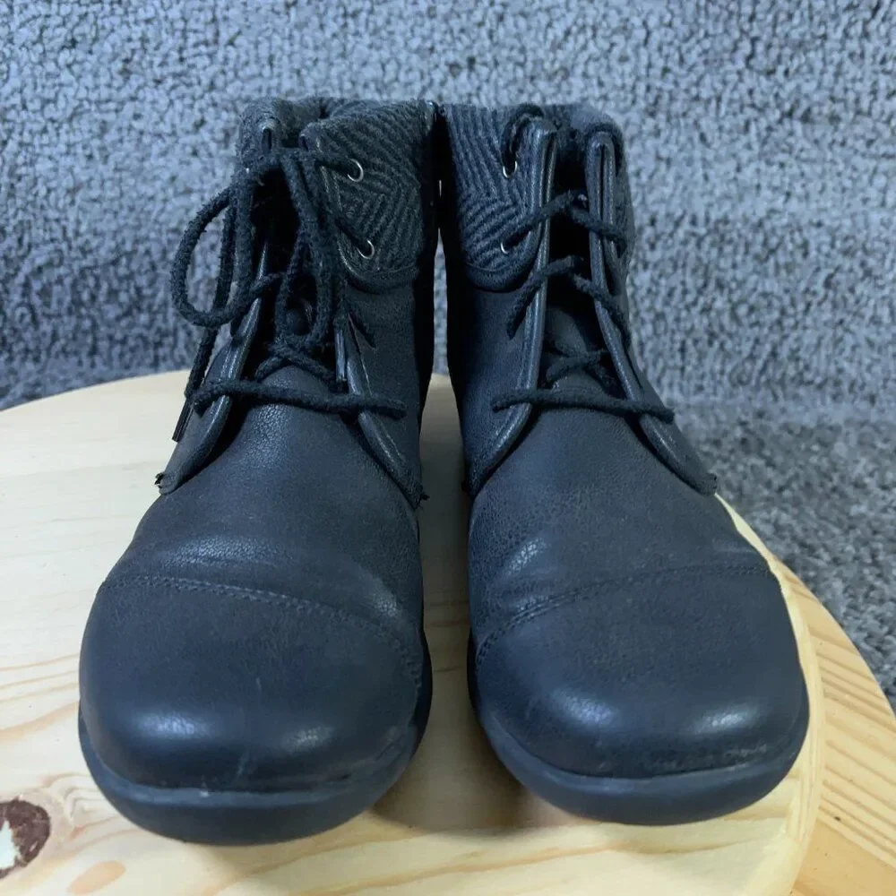 Clarks Sillian Frey Ankle Boots Womens Size 8.5 Black Leather Lace Up Flannel